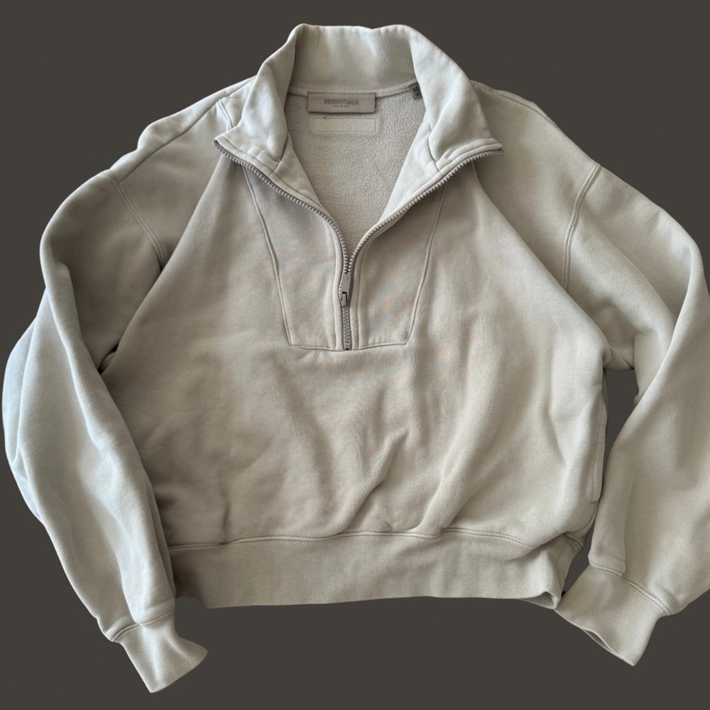 Essentials Cream Zip Up Sweater with Soft Texture